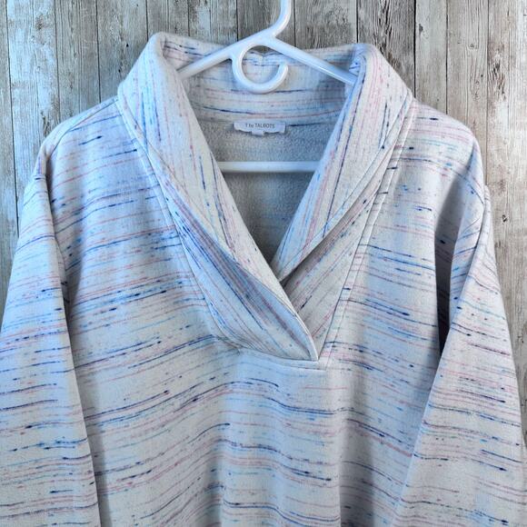 T By Talbots Space Dye Featherweight Fleece Sweatshirt‎ Womens 3X Pink Blue Cowl - Picture 4 of 7